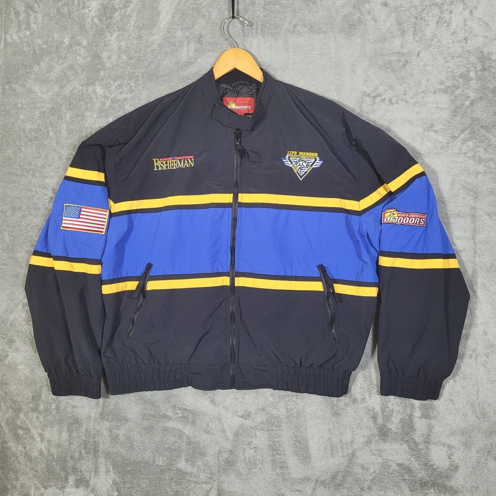 North American Fisherman Jacket Mens 2XL Black Blue Yellow Outdoors Fishing Club